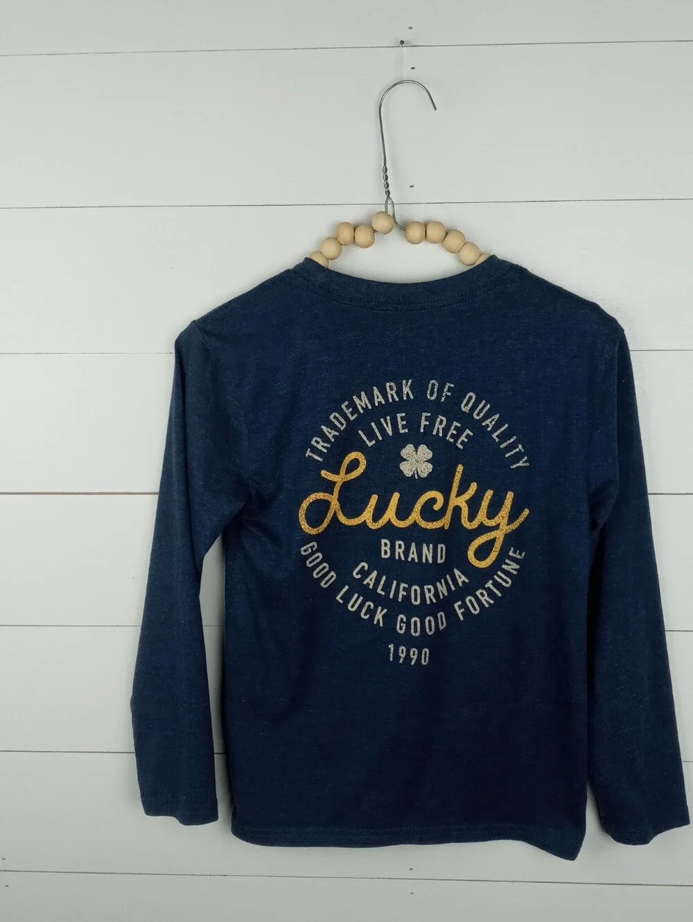 Lucky Brand boys 8 blue flex long sleeve logo design top vintage like design